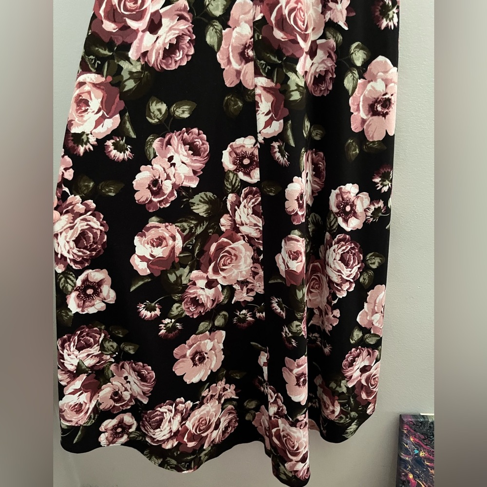 Black & Dusty Pink Rose High-Low Dress Sz M – Party Style Fit & Flare - Picture 8 of 9